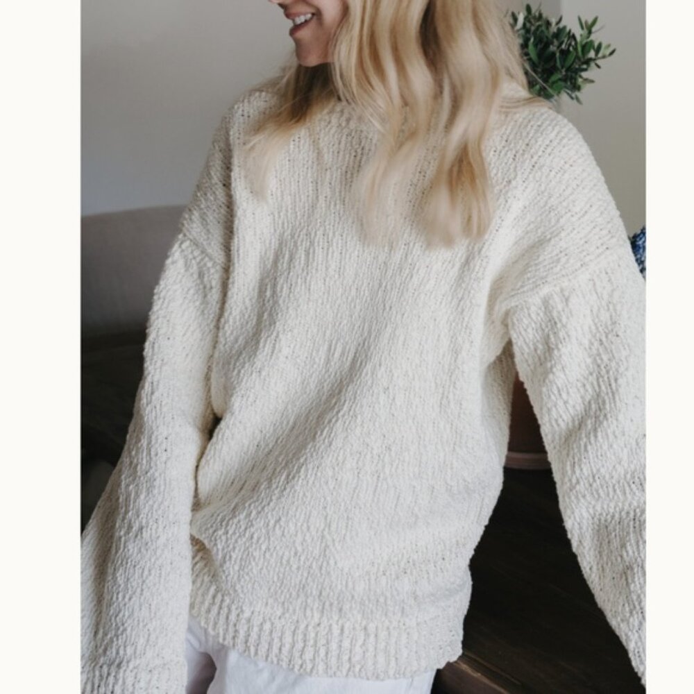 Toteme Cream Boucle Knit Cotton Crewneck Sweater - Picture 8 of 10